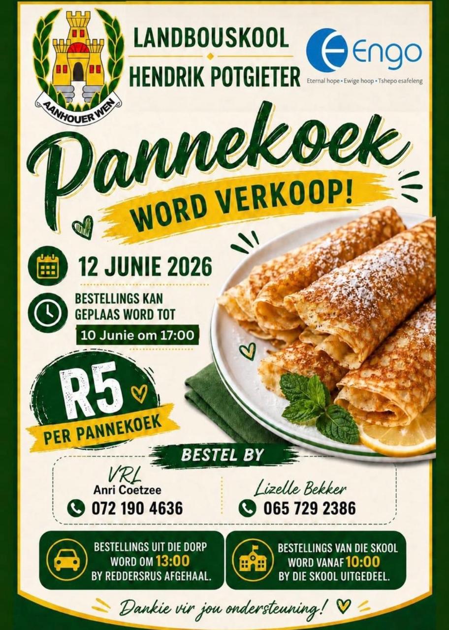 Pannekoekverkoop ten bate van Reddersrus Sentrum vir Bejaardes